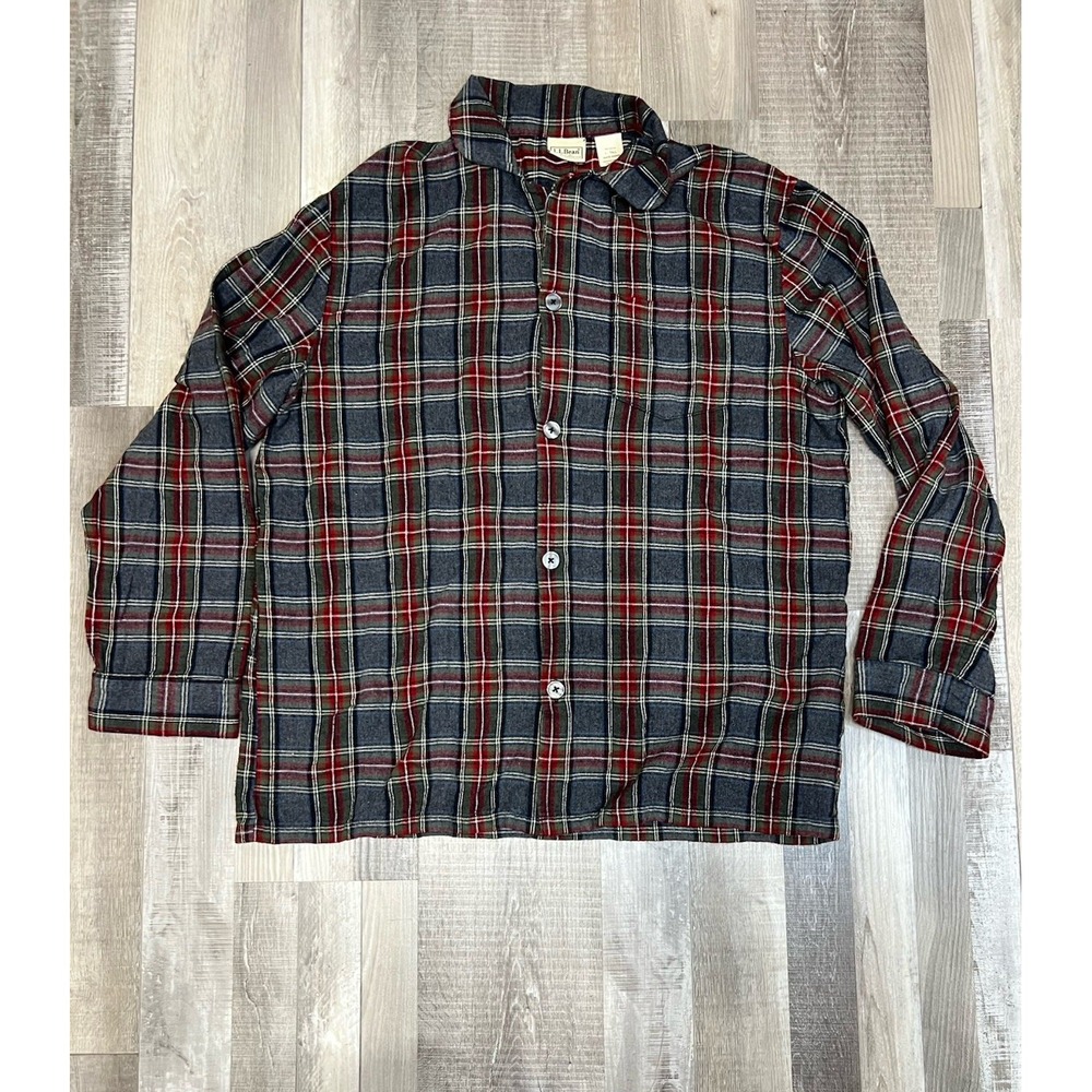 LL Bean Multicolor Plaid‎ Flannel button up Shirt Men's Size Large Tall